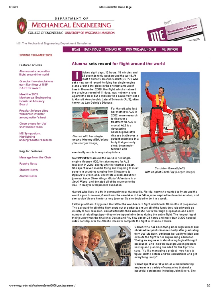 Alumna Sets Flight Record Around The World | PDF | Amyotrophic Lateral ...
