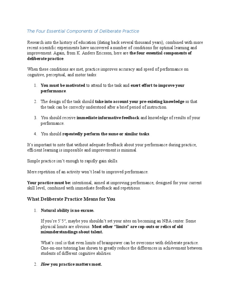 Four Key Elements of Deliberate Practice | PDF | Expert | Motivation