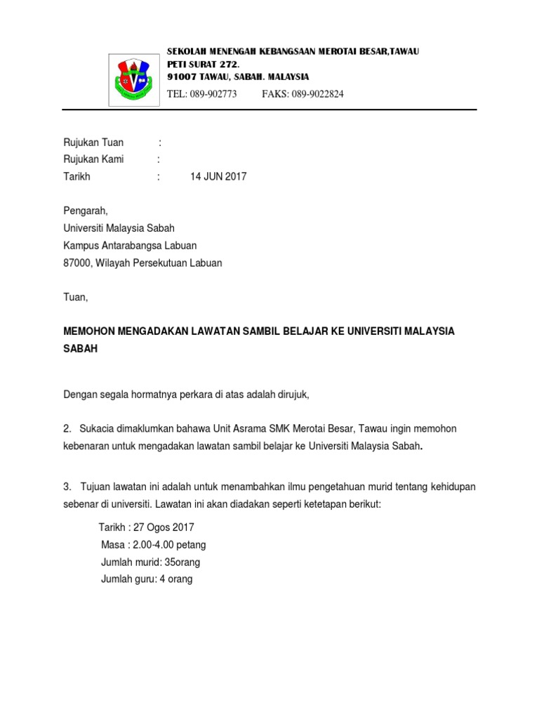 Surat Permohonan Lawatan Umskal Pdf