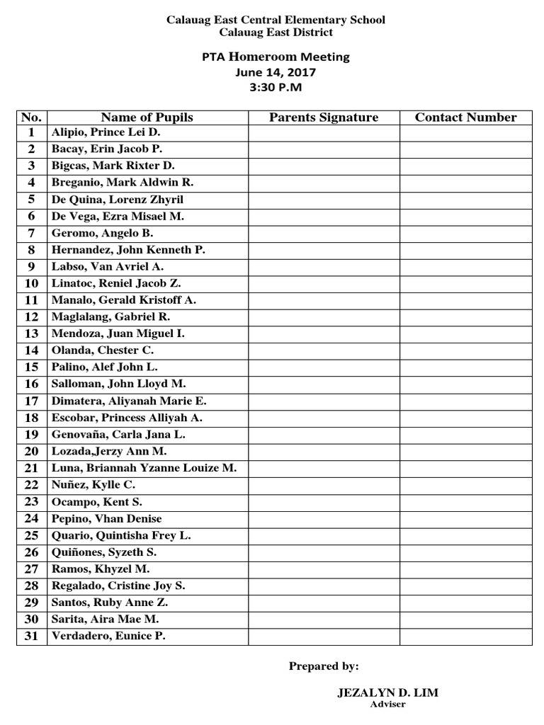 Parents Meeting Attendace | PDF