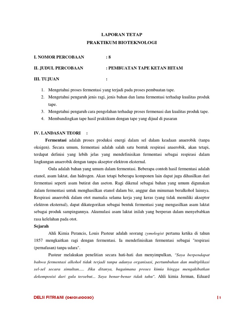 Laporan Praktikum Tape Ketan Hitam Seputar Laporan