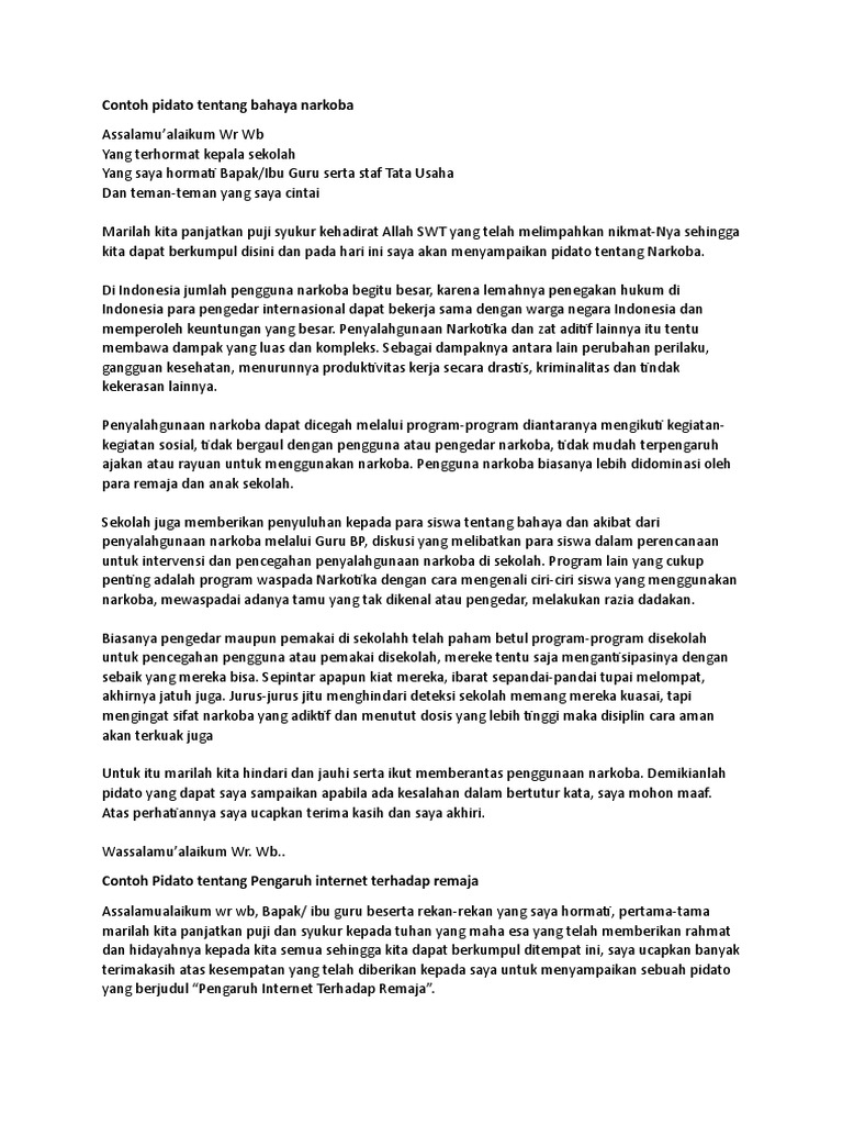 Contoh Teks Pidato Tentang Bahaya Narkoba Kumpulan Referensi Teks Pidato
