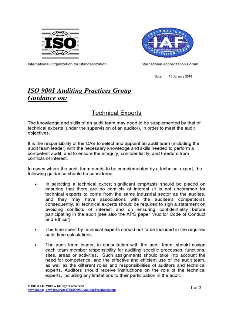 APG TechnicalExperts2015 PDF | PDF | Iso 9000 | Audit
