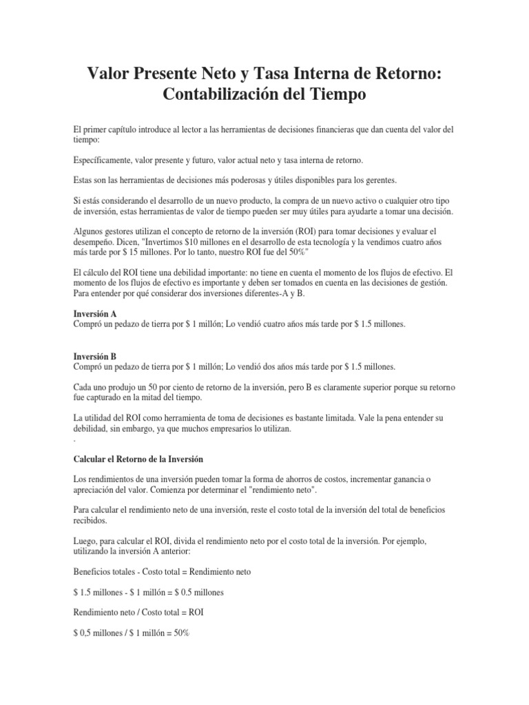 Valor Presente Neto y Tasa Interna de Retorno | PDF | Valor presente ...