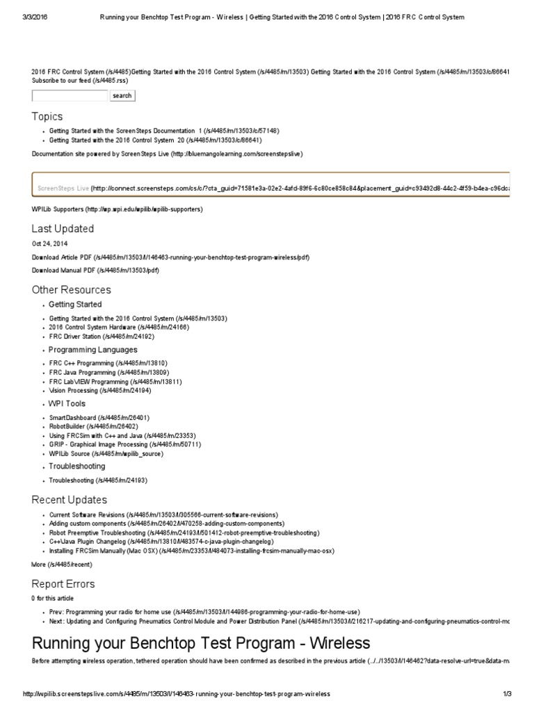 FRC 2016 Running Your Benchtop Test Program | PDF | Computer ...