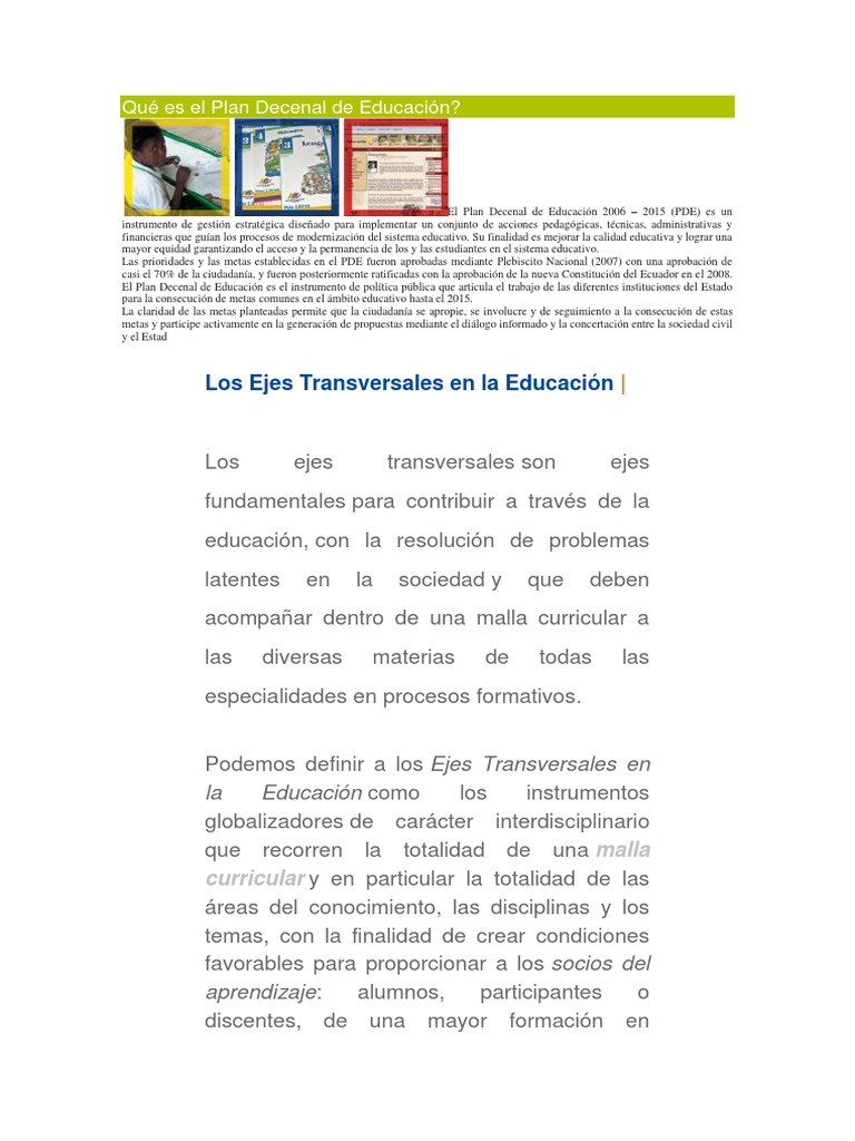 Plan Decenal de Educación en Ecuador | PDF | Evaluación | Plan de estudios