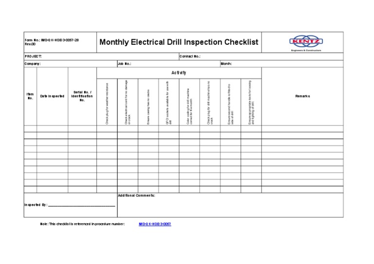 Electrical Drill checklist | Electrical Connector | Drill