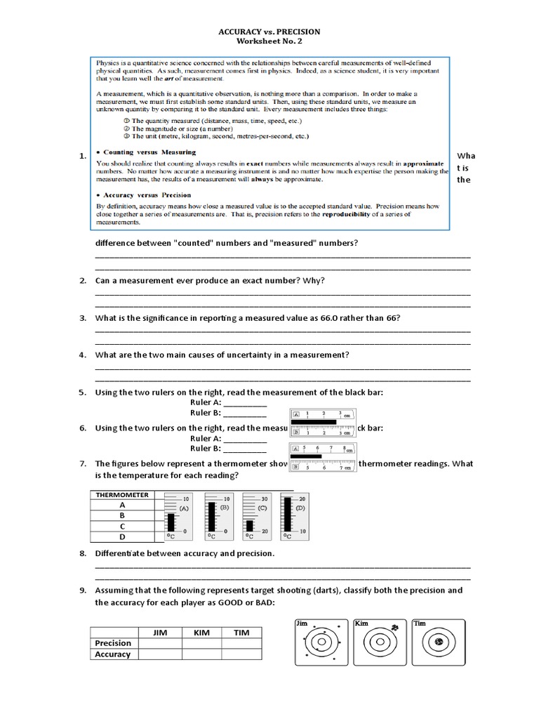 Accuracy Precision In Accuracy And Precision Worksheet