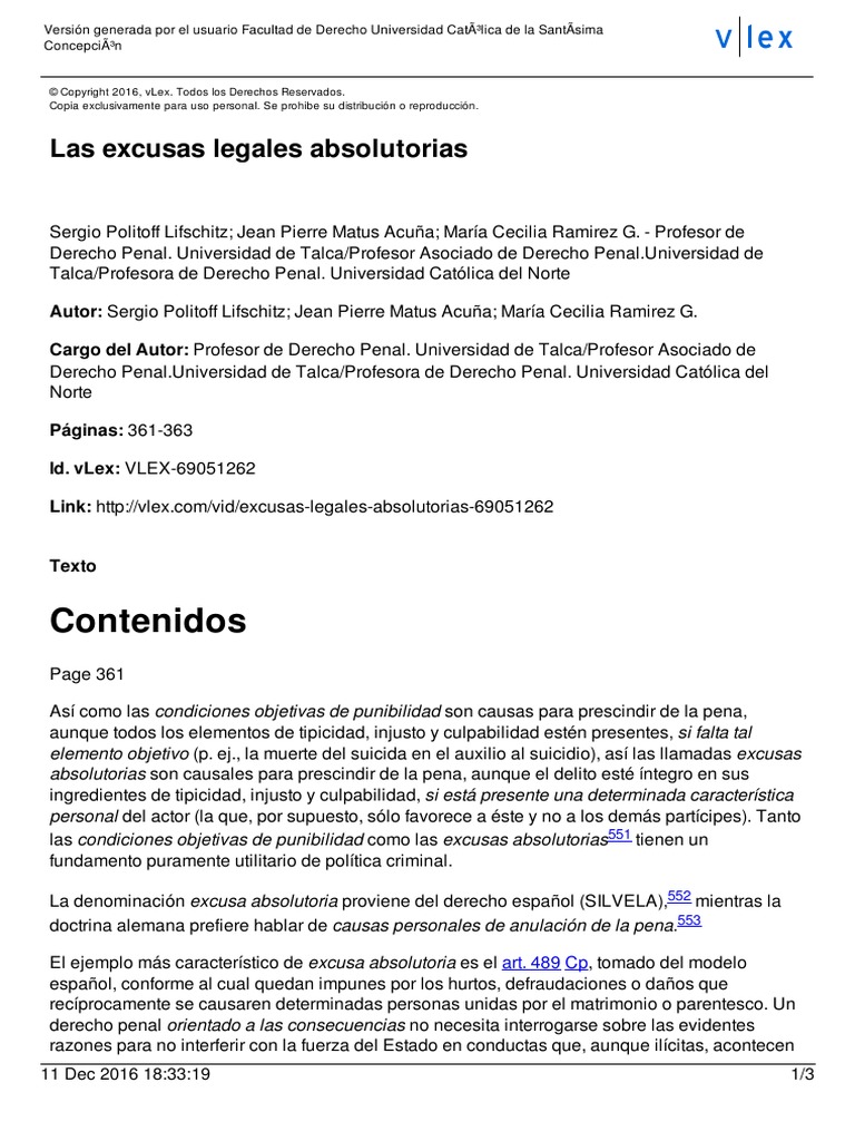 Excusas Legales Absolutorias PDF Delito Derecho penal