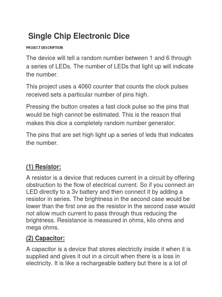 Single Chip Electronic Dice (1) Resistor PDF Capacitor Electric