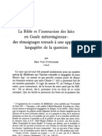 La Bible Et L'instruction Des Laïcs en Gaule Mérovingienne Des Témoignages Textuels À Une Approche Langagière de La Question Par Marc VAN UYTFANGHE