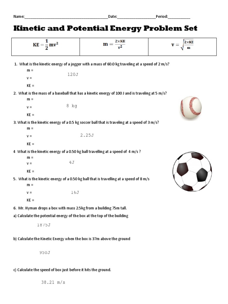 Worksheets Worksheet Kinetic And Potential Energy Problems worksheet kinetic potential energy 2 answers energy