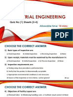 Industrial Engineering: Quiz No (1) Sheets (3-4)