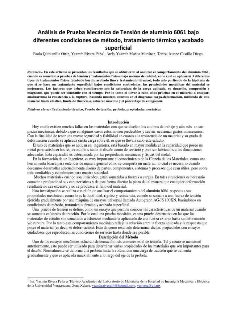 Probeta de Aluminio | PDF | Tratamiento a base de calor | Aluminio