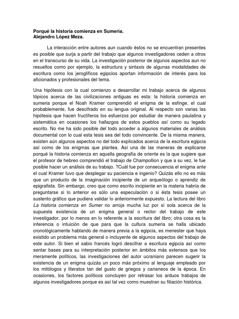 Samuel Noah Kramer La Historia Empieza En Sumer Pdf