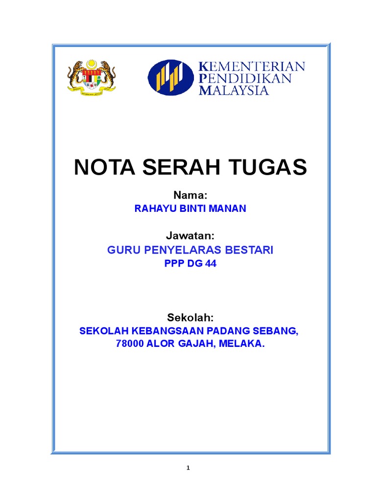 Contoh Nota Serah Tugas Guru Besar Contoh Surat Terbaru 2020