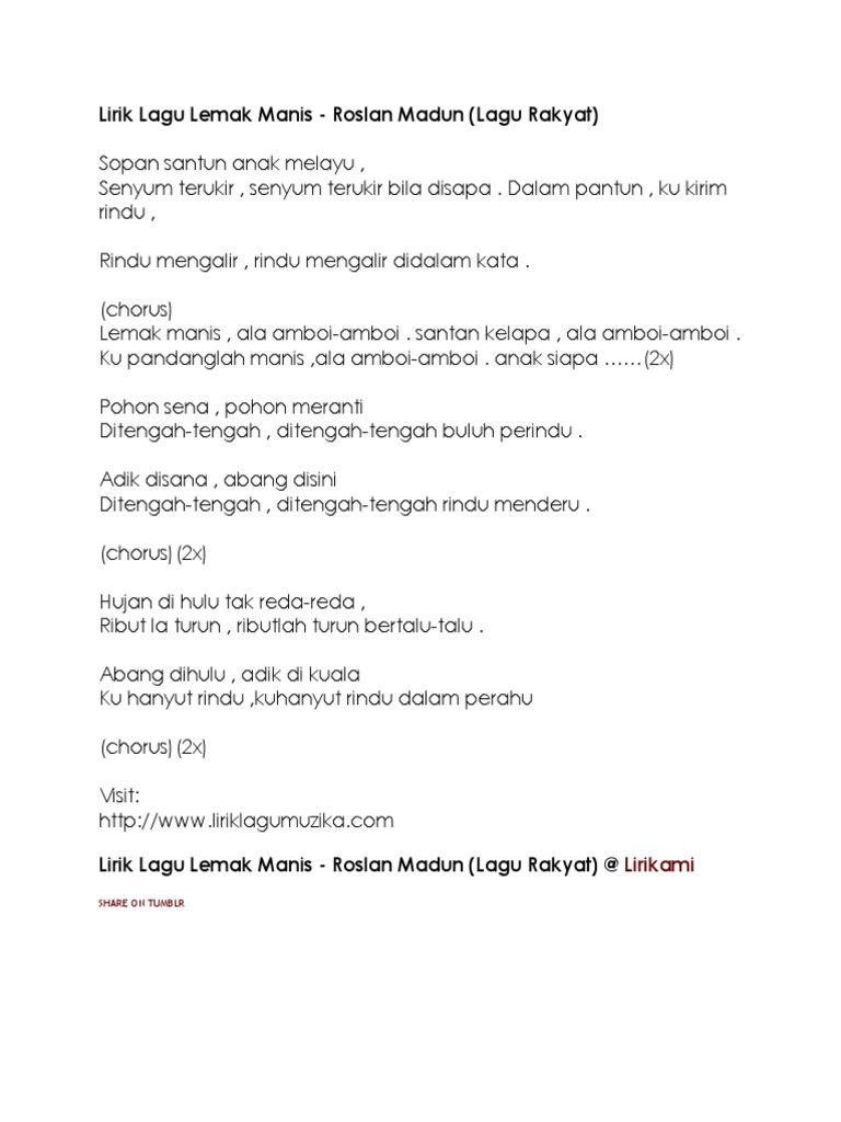 Lirik Lagu Lemak Manis Pdf