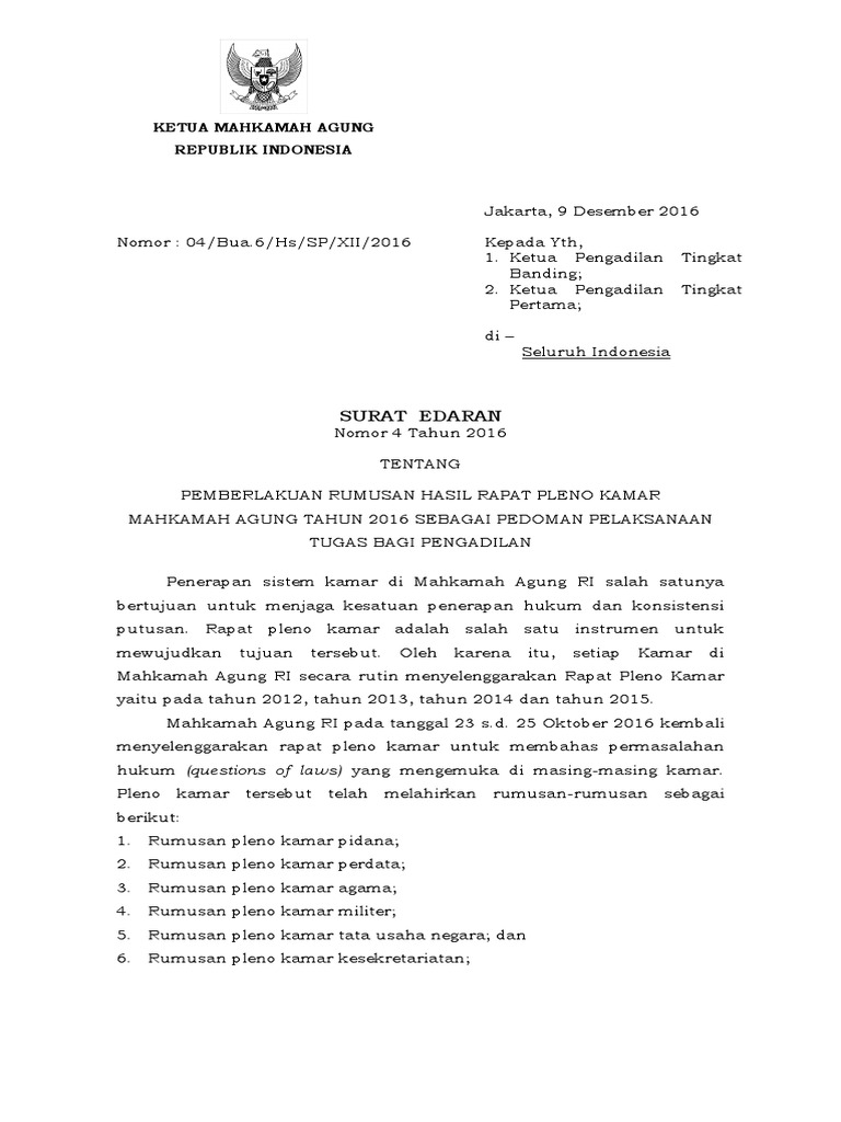 Surat Edaran Mahkamah Agung Nomor 4 Tahun 2011 Kumpulan