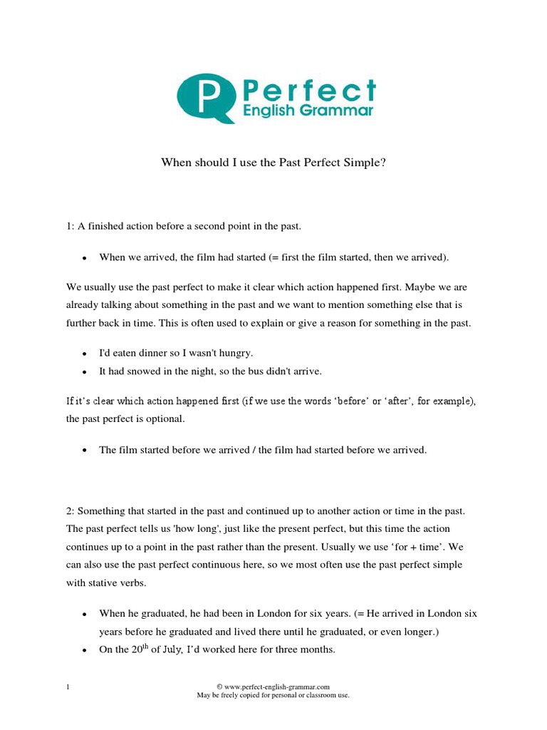 When Should I Use The Past Perfect Simple? | PDF
