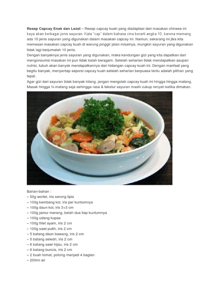  Resep  Capcay  Enak Dan Lezat
