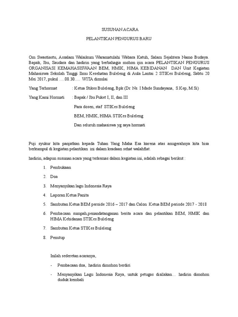 Susunan Acara Kegiatan Pelantikan