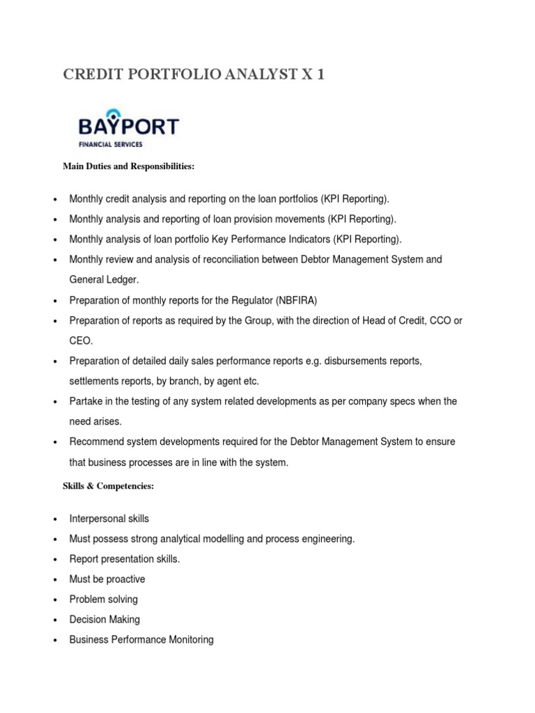 Credit Portfolio Analyst Job in Gaborone | PDF | Career & Growth ...