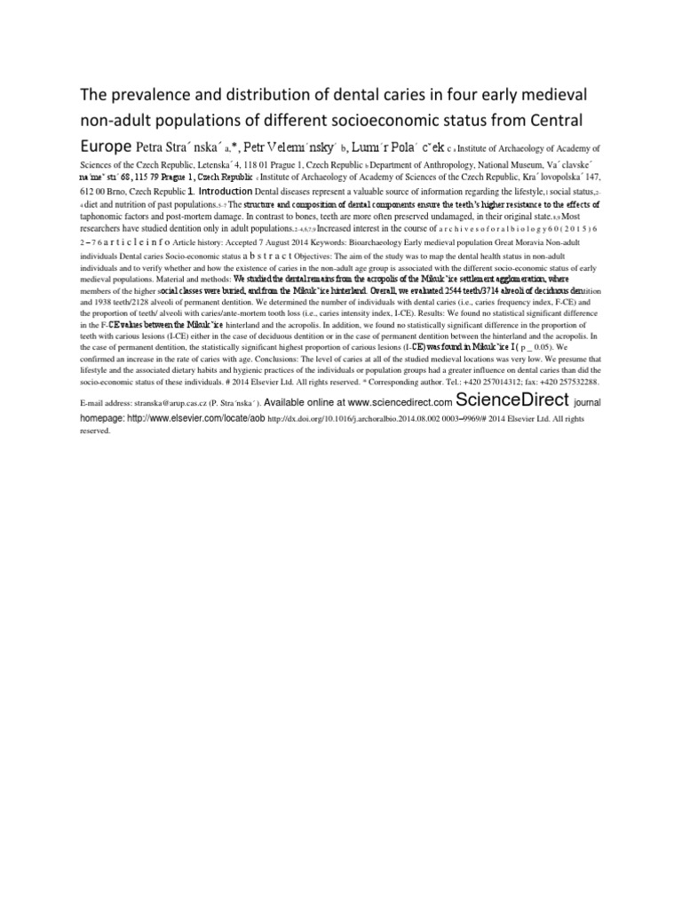 The Prevalence and Distribution of Dental Caries in Four Early Medieval