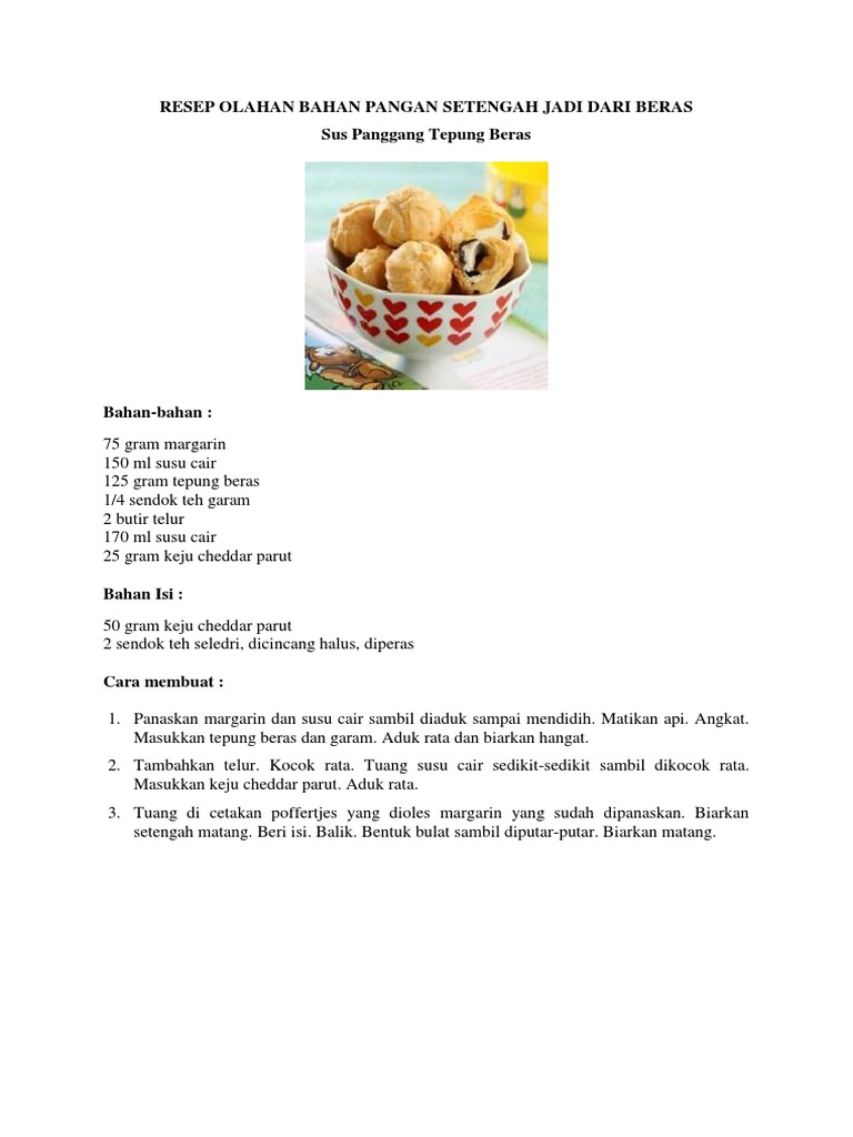 Resep Olahan Bahan Pangan Setengah Jadi Beras Pdf