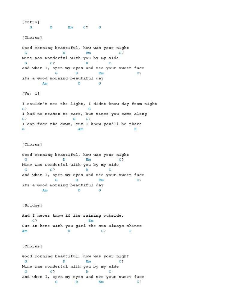 Good Morning Beautiful Chords Nathan Carter