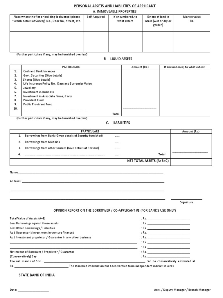 Sbi Assets & Liabilities Format Investing Business