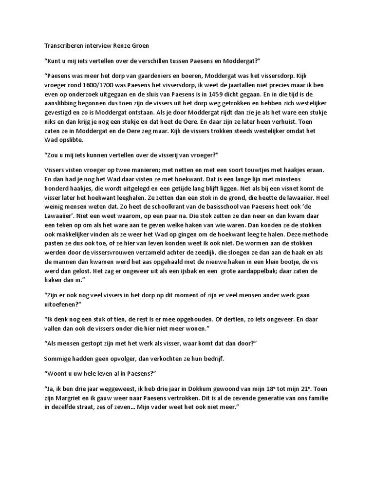 Transcriberen Interview Renze Groen | PDF