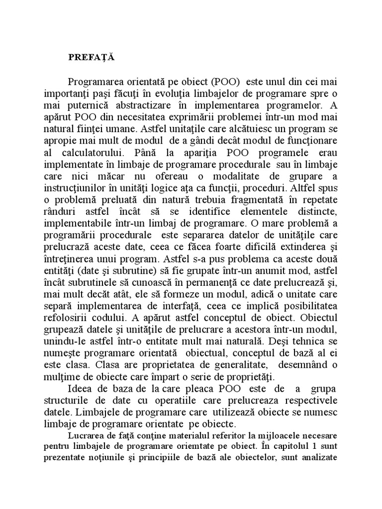 Programarea Orientata Pe Obiecte Indrumar de Laborator | PDF