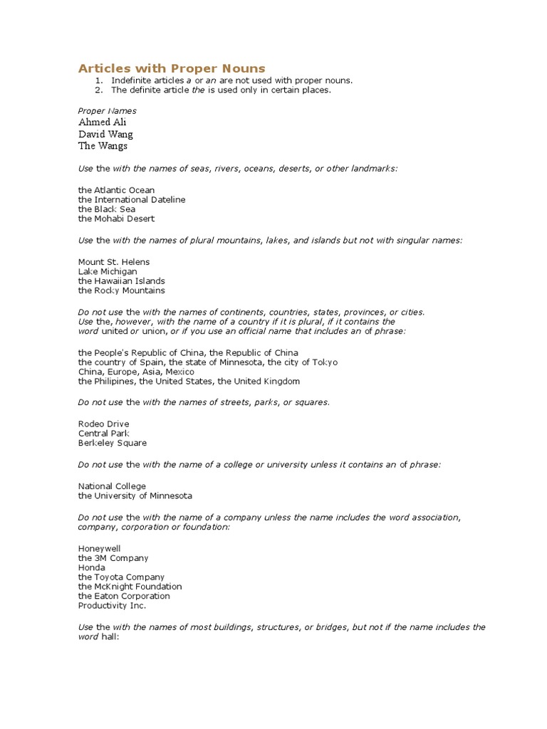 Articles With Proper Nouns | PDF