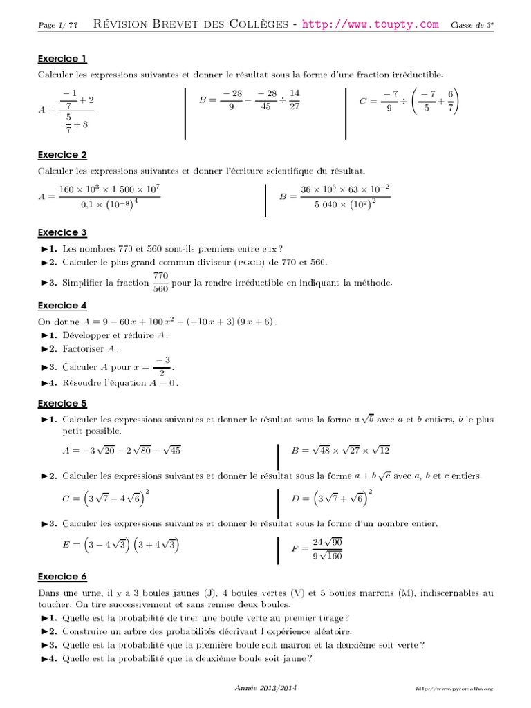 Révisions Mathématiques 3e | PDF | Théorie des nombres | Mathématiques ...