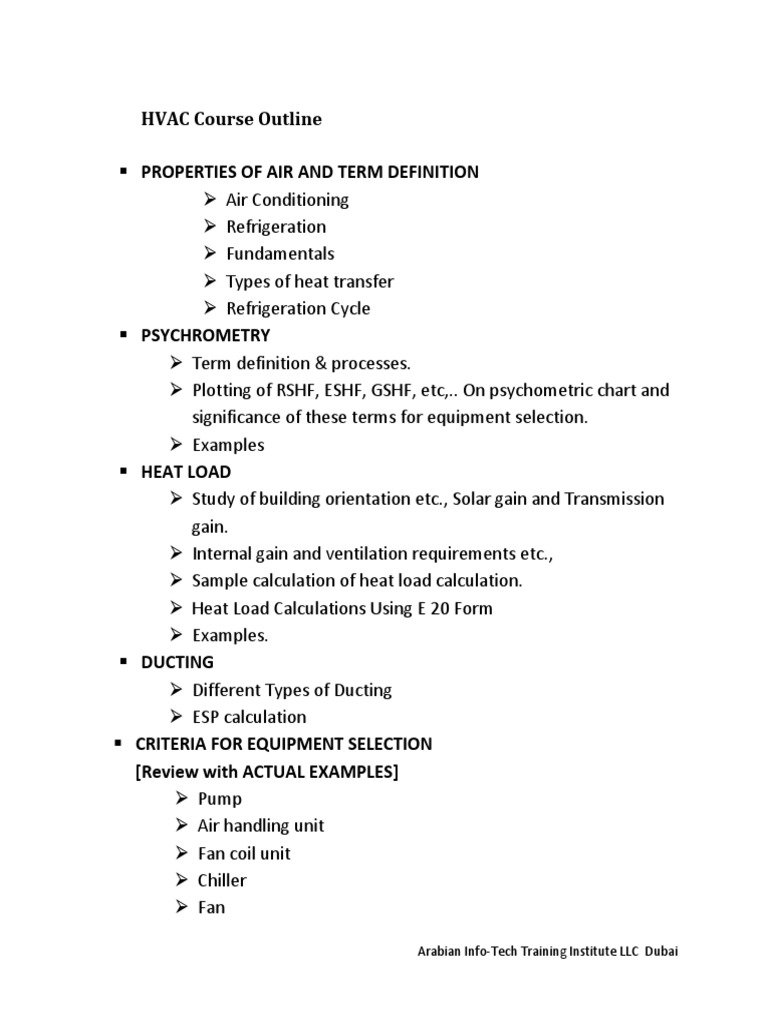 HVAC Course Outline and Details in Dubai | PDF | Technology & Engineering