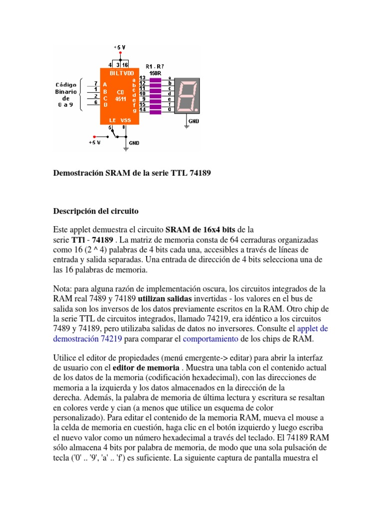 Demostración SRAM de La Serie TTL 74189 | PDF | Memoria del ordenador ...