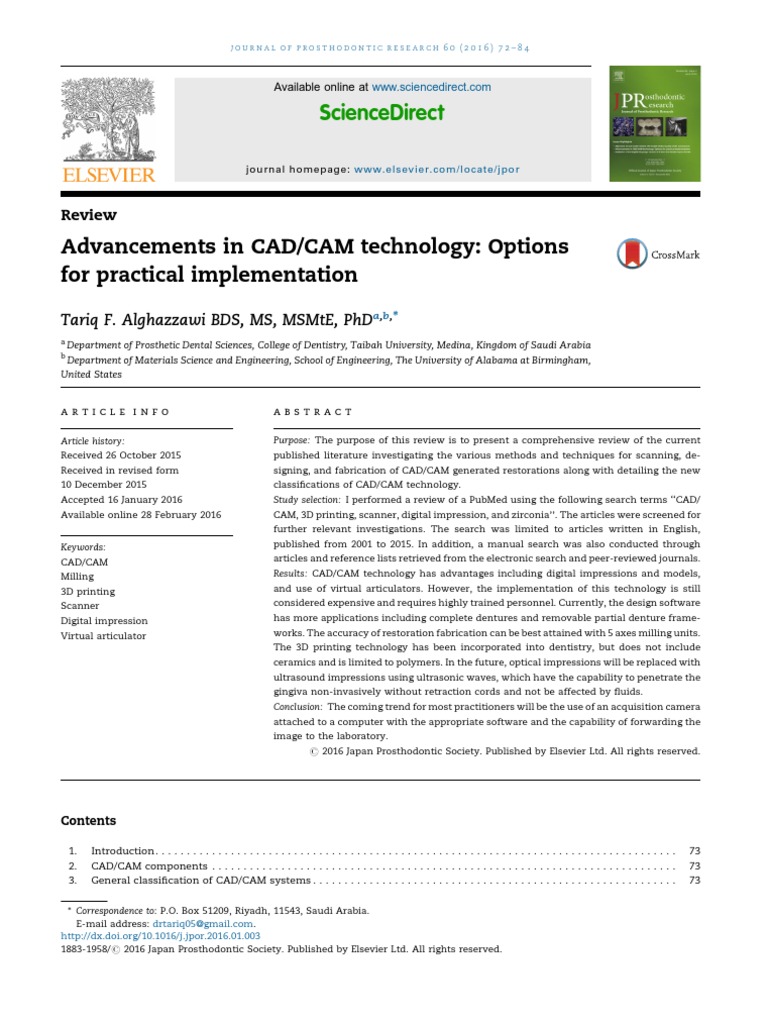 Advancements in CAD CAM Technology | PDF | Image Scanner | Dental Implant