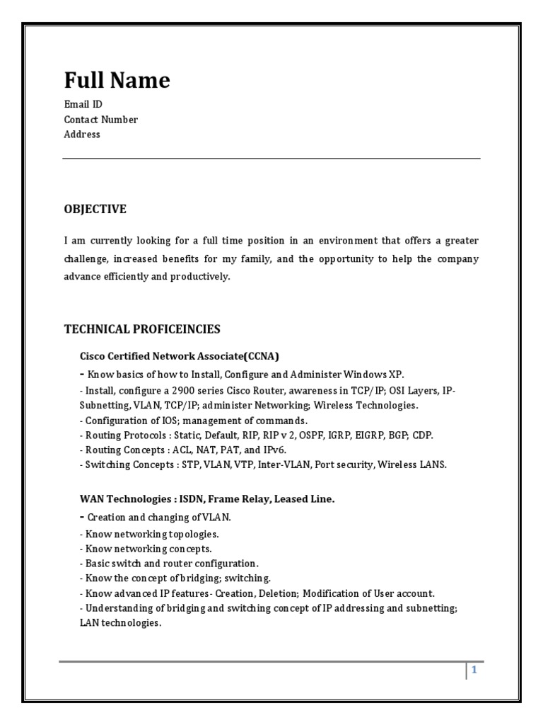 ccna fresher resume format free download