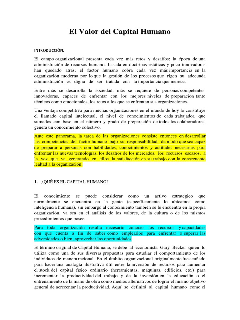 El Valor Del Capital Humano | PDF | Motivación | Motivacional