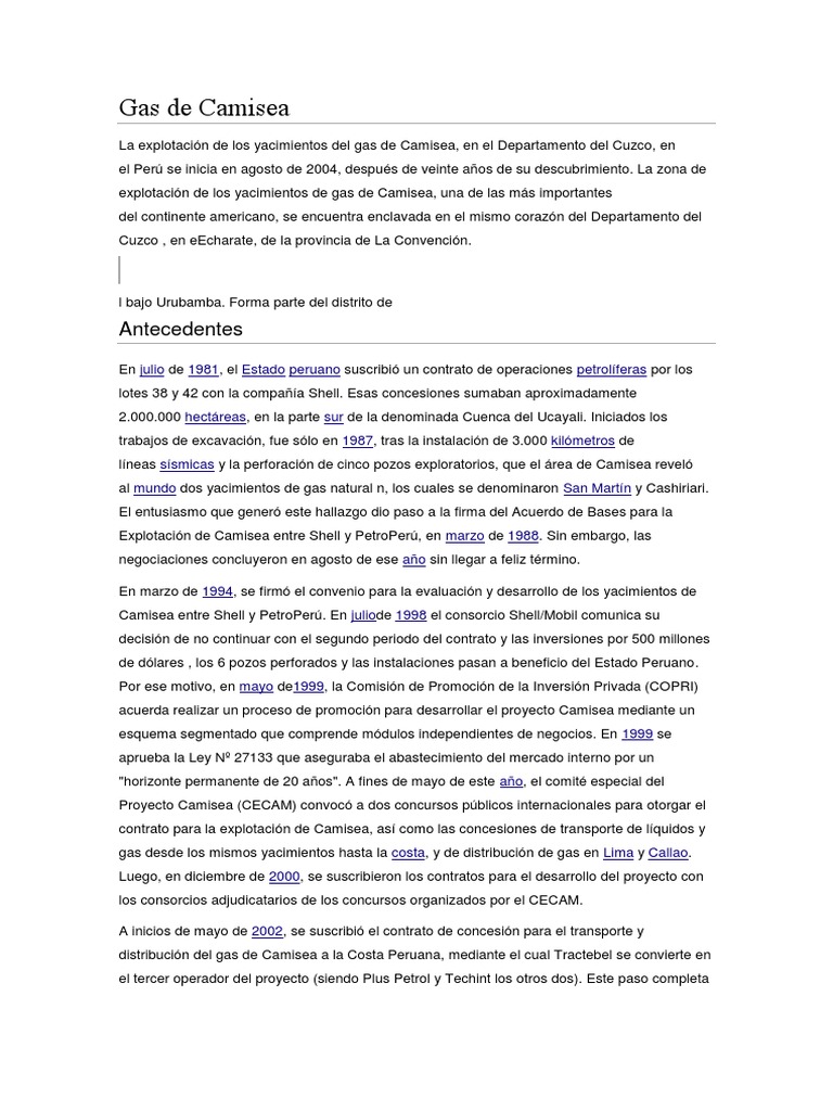 Explotación del Gas de Camisea en Perú | PDF | Energía y recursos ...