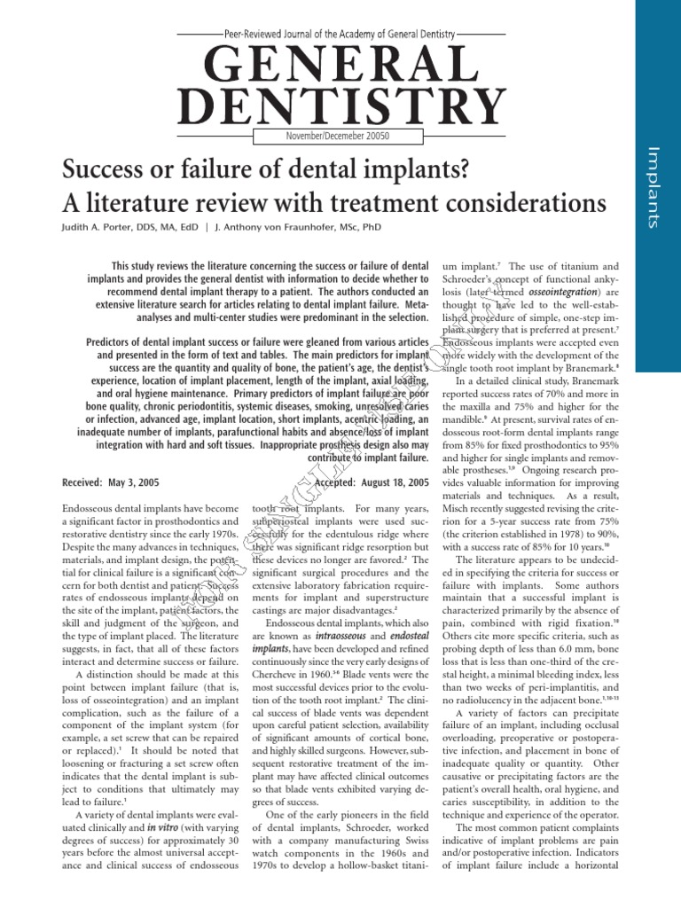 PEAK Success or Failure of Dental Implants A Literature Review With