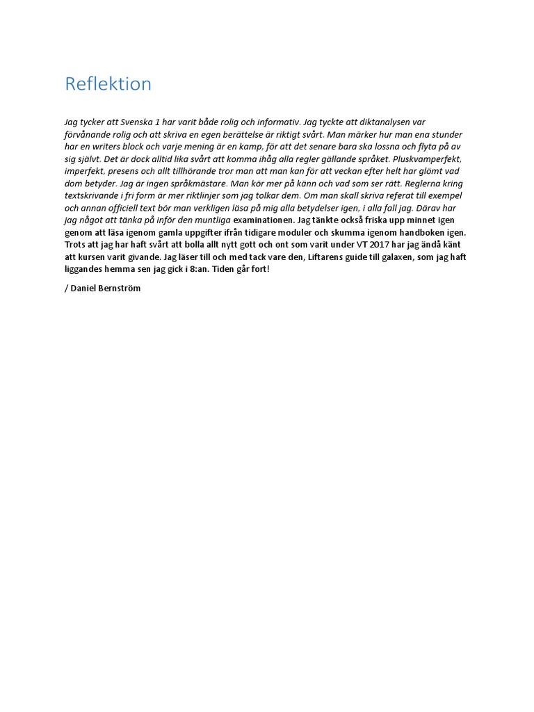Reflektion Svenska 1 | PDF