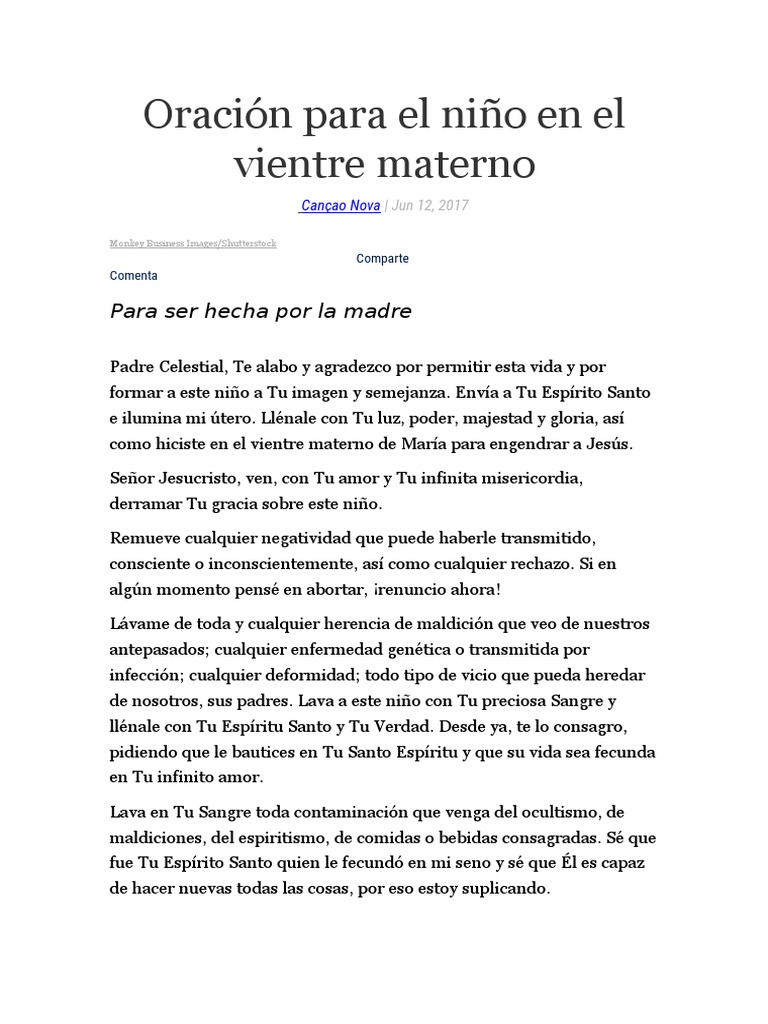 Oraci n Por El Beb En El Vientre PDF Salud Y Bienestar