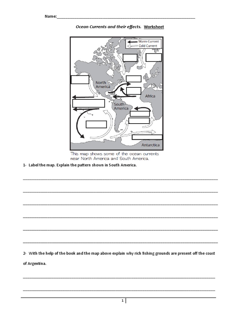 worksheet Ocean Currents Worksheet ocean currents and their effects ws oceanography oceans