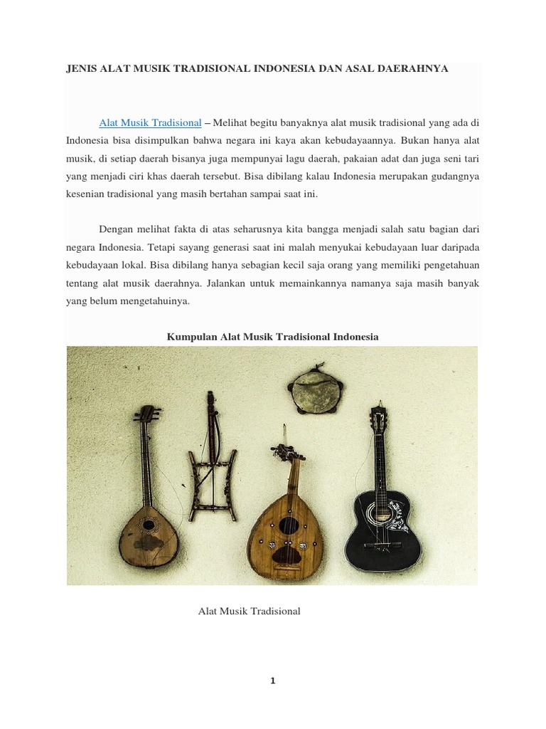Jenis Alat Musik Tradisional Indonesia Dan Asal Daerahnya