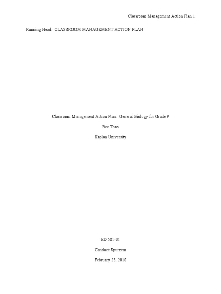 Classroom Management Plan for Biology Class | PDF | Classroom ...