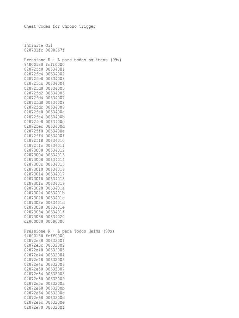 Chrono Trigger Cheats Snes