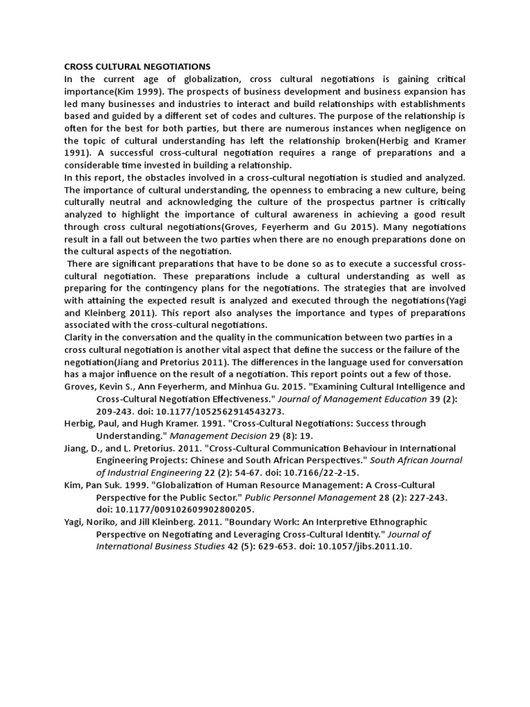 Cross Cultural Negotiations Pdf Negotiation Semiotics