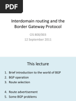 Interdomain Routing and The Border Gateway Protocol: CIS 800/003 12 September 2011