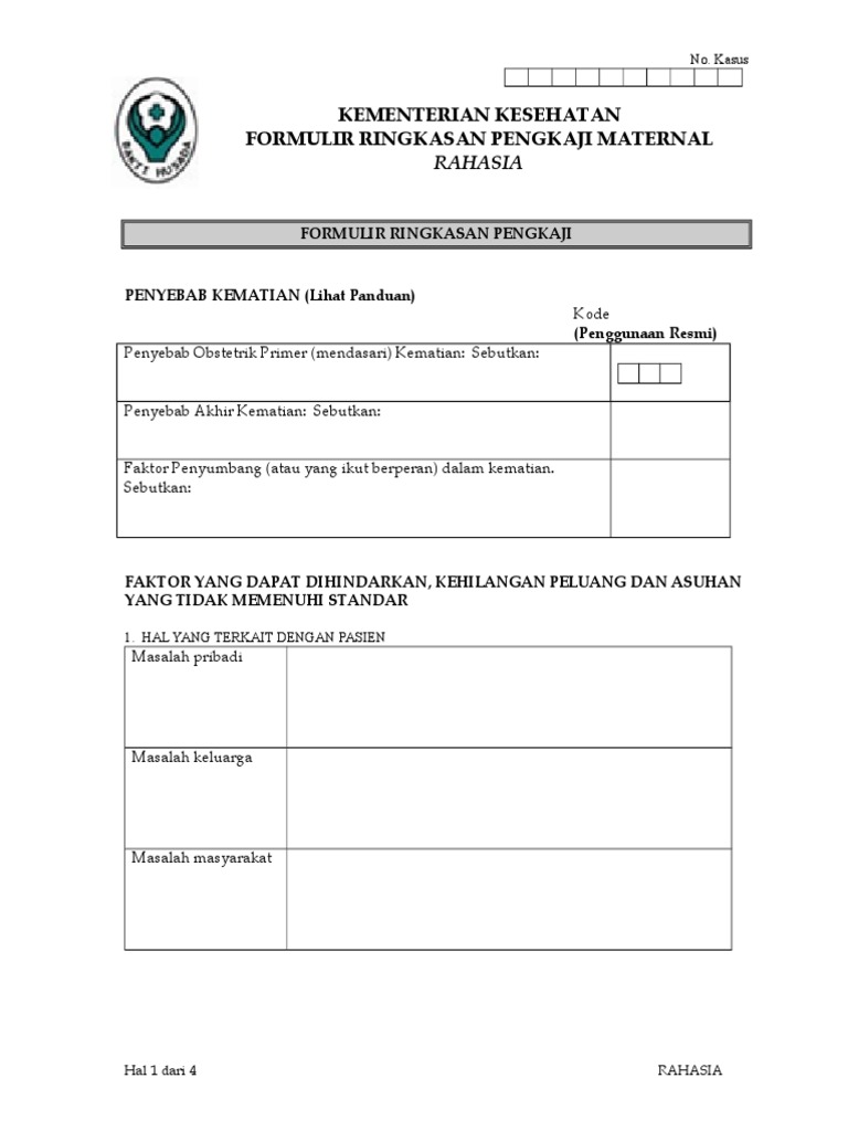 08 Formulir RPM Ringkasan Pengkaji Maternal (Revisi 20091110) | PDF ...
